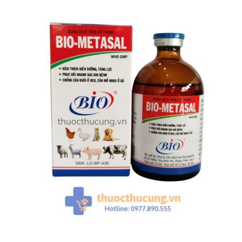 Sản phẩm BIO-METASAL giúp thú mau hồi phục sau khi mắc bệnh, sau khi sinh, lúc bị stress. Tăng lực khi thú làm việc quá sức, chống co giật, bại liệt, chống cắn đuôi; cắn mổ.