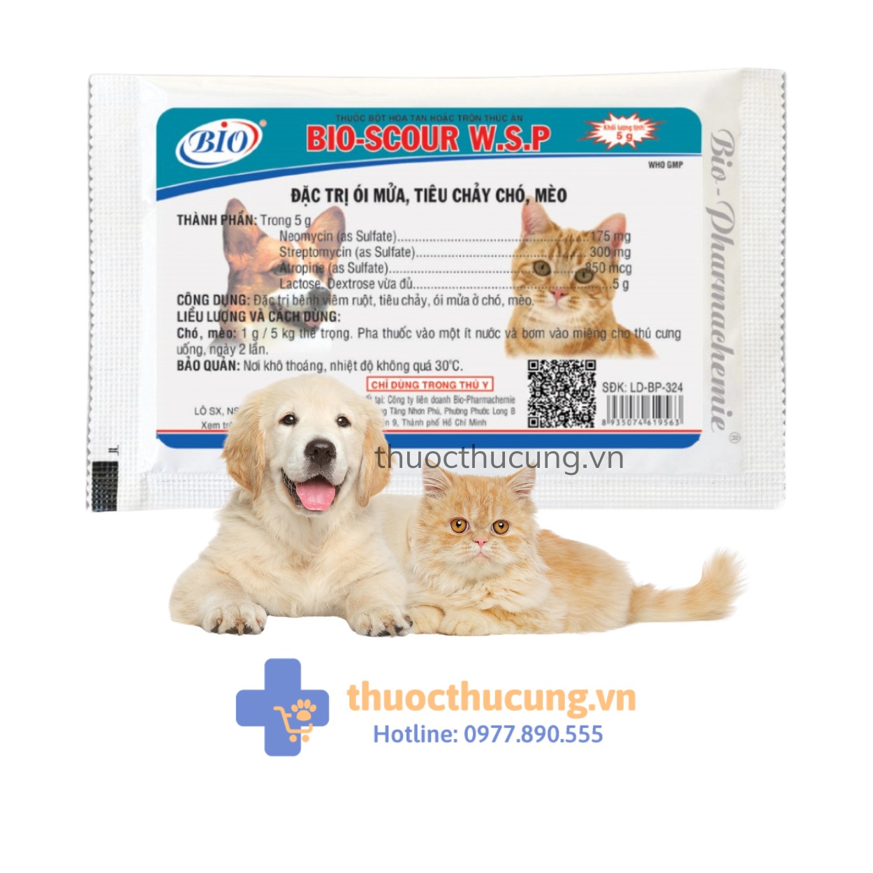 Bio-scour W.S.P (2) Đặc trị bệnh viêm ruột, tiêu chảy, ói mửa ở chó, mèo.