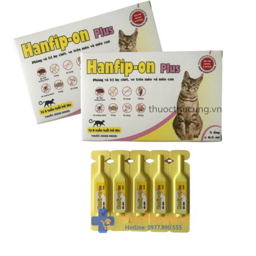 Hanfip-On Plus 0,5ml. Diệt và kiểm soát, chống tái nhiễm các loại ngoại ký sinh như: bọ chét, ve, chấy rận trên mèo.;