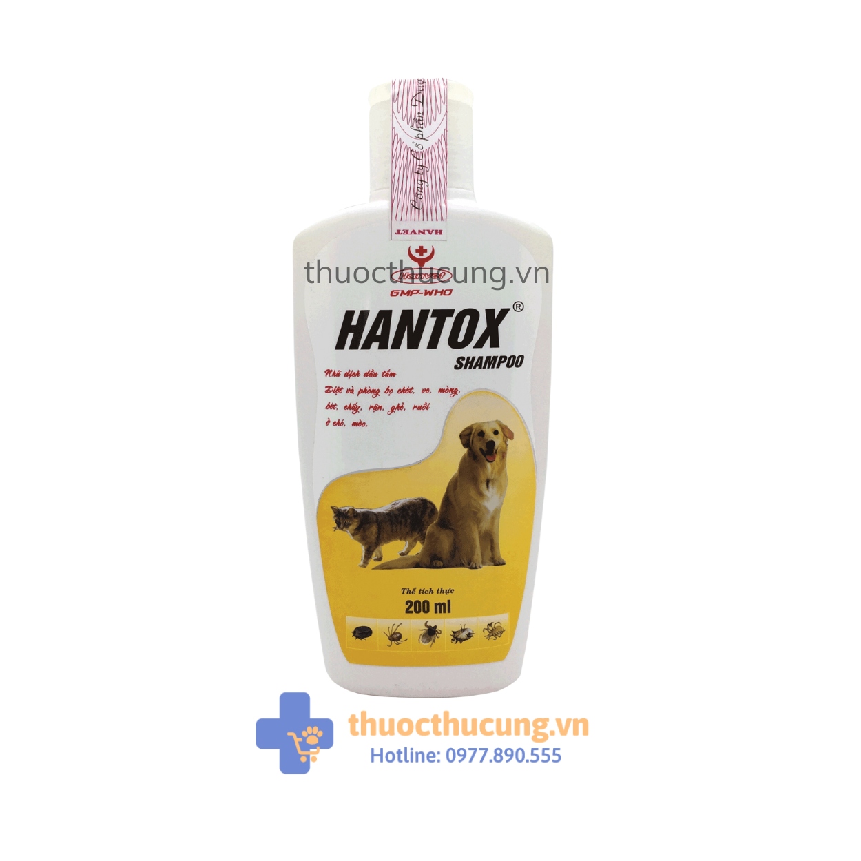 Hantox-Shampoo Hantox- Shampoo 200ml. Diệt và phòng bọ chét, bét, ve, chấy, rận, ghẻ ở chó, mèo, thú nuôi.