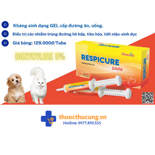 Respicure Paste (1) Respicure Paste - Điều trị các bệnh nhiễm trùng đường hô hấp, tiêu hóa, tiết niệu-sinh dục cho chó, mèo