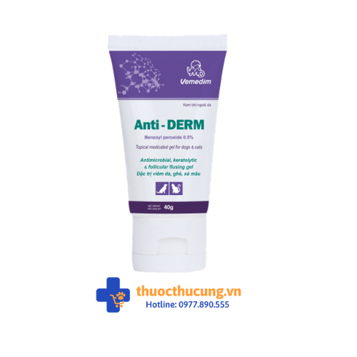 Anti Derm ( tuýp 40g). Đặc trị viêm da, ghẻ, xà mâu cho chó, mèo