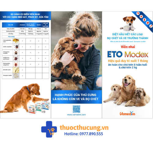 ETO Modex (viên nhai) (4) ETO Modex (viên nhai) diệt ve, rận, bọ chét, điều trị viêm da do Demodex, Sarcoptes cho chó