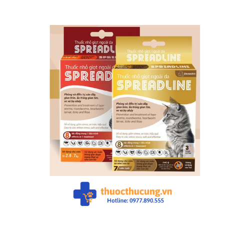 Spreadline phòng và điều trị sán dây, giun tròn, ấu trùng giun tim, ve và bọ nhảy cho mèo