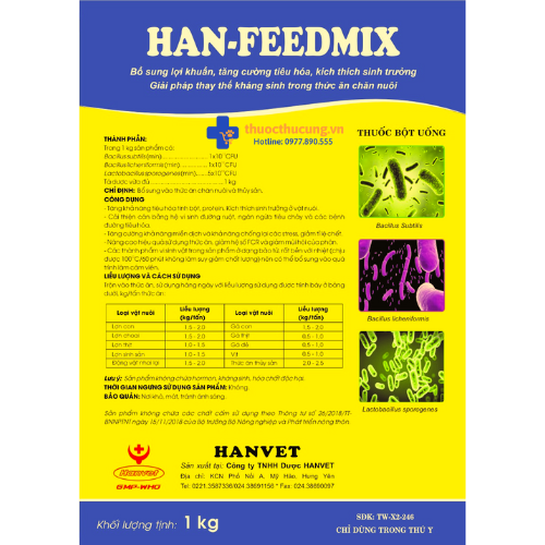 HAN-FEEDMIX (1) Bổ sung lợi khuẩn, tăng cường tiêu hóa, kích thích sinh trưởng Giải pháp thay thế kháng sinh trong thức ăn chăn nuôi